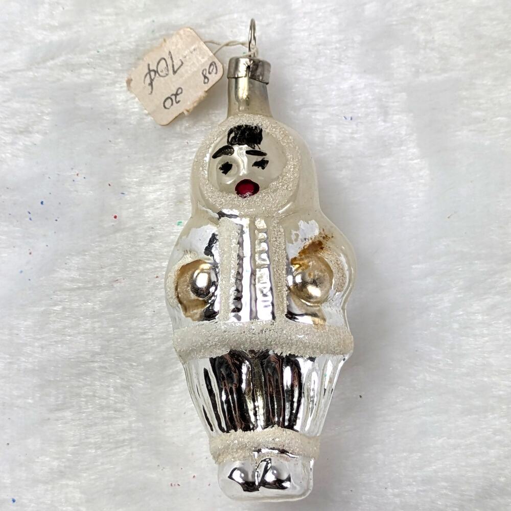 Vtg Mercury Glass Christmas Ornament Eskimo Inuit Czech Mouth Blown Original Tag